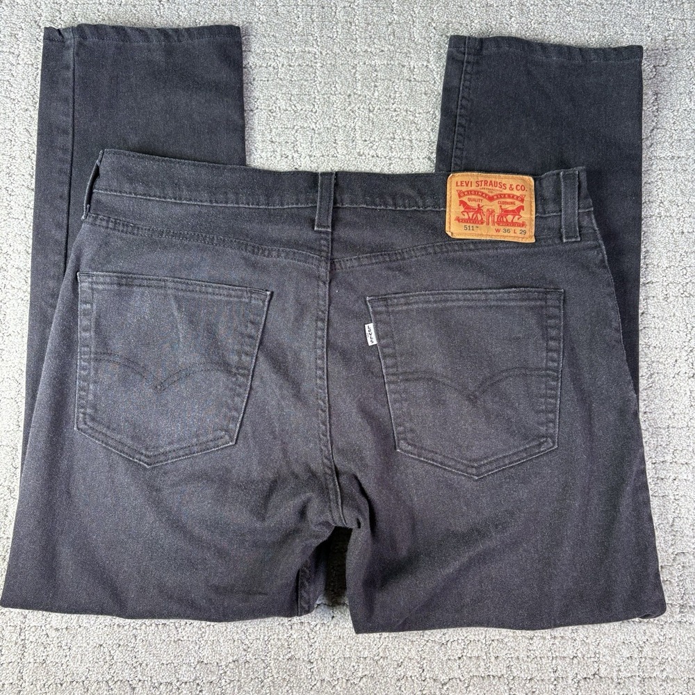 Levi's 511 Slim Fit Jeans 5 Pocket Stretch Black Men's 36x29 White Tab